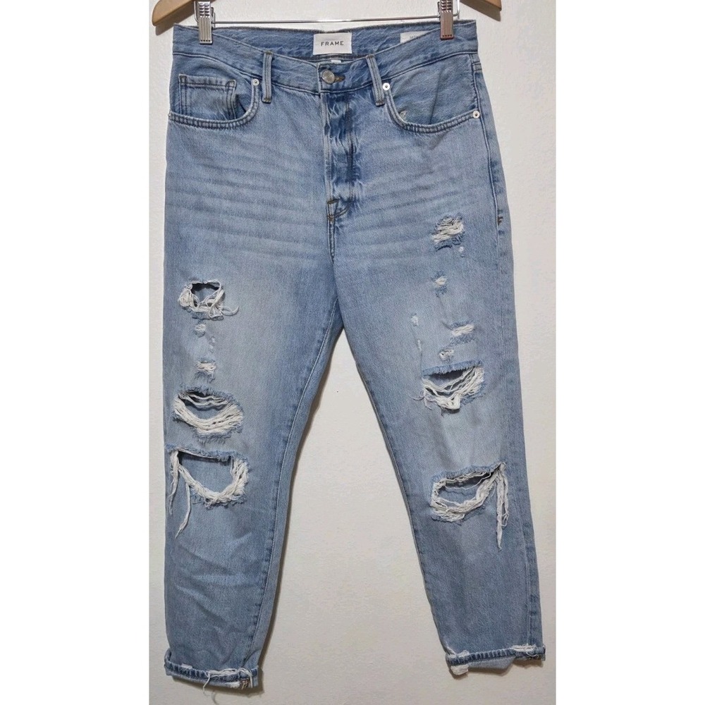 Frame Denim 28 Le Original Blue‎ High Waisted Distressed Tapered Leg Jeans Crop - Picture 1 of 8
